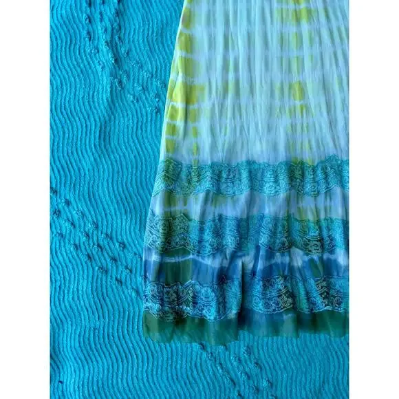 Vintage Reworked Shibori Tie Dye Slip Dress Lime Turquoise 90s Grunge Midi - Picture 2 of 9